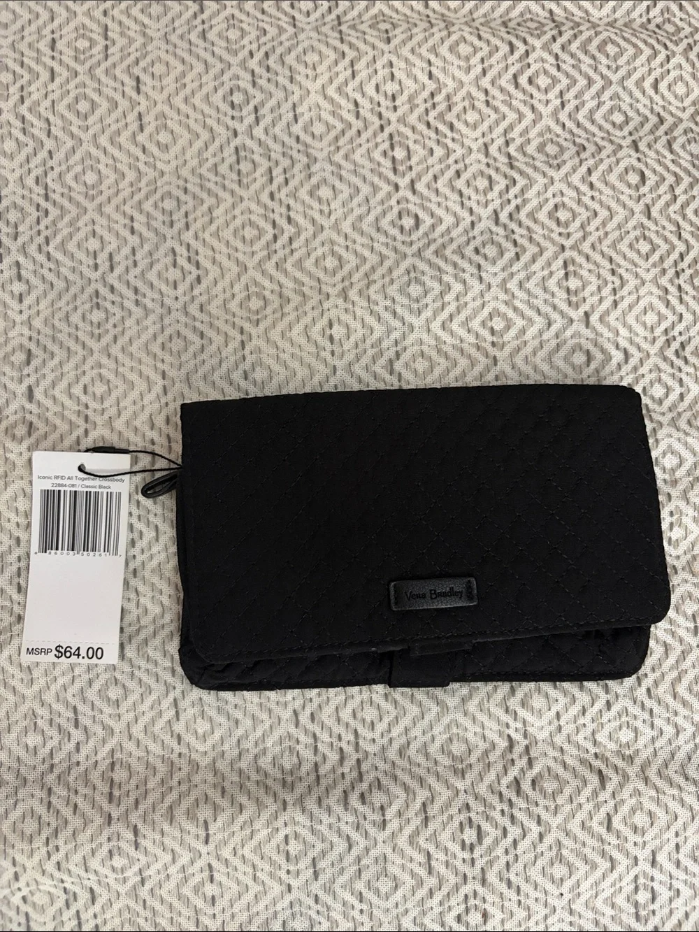 BRAND NEW!!!! Vera Bradley Black Quilted Fold-Over Wallet with Tag